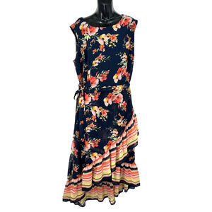 Roz & Ali Blue Floral Ruffle Dress Size 20 New with Tags